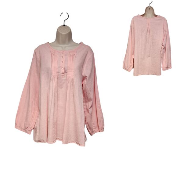 Love U. Dear Round Neck Pleated Front Accent Button Front Blouse Size 1X Pink - Picture 1 of 7